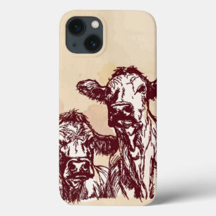 Twee koeien trekken schets en waterverf vintage iPhone 13 hoesje