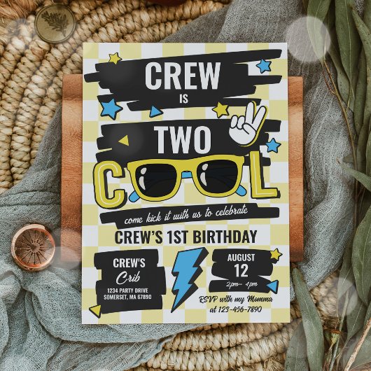 Twee Koele geruite zonnebril 2e verjaardagsfeestje Kaart