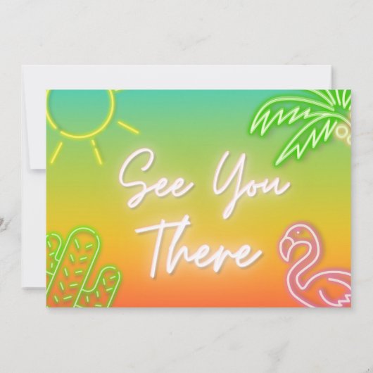 Twee koele neon zwembadfeest uitnodiging met foto (Achterkant)