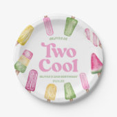 Twee Koele Roze Retro Popsicle 2e Verjaardagsfeest Papieren Bordje (Voorkant)