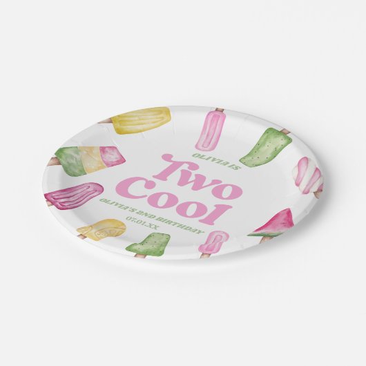 Twee Koele Roze Retro Popsicle 2e Verjaardagsfeest Papieren Bordje (Gekanteld)