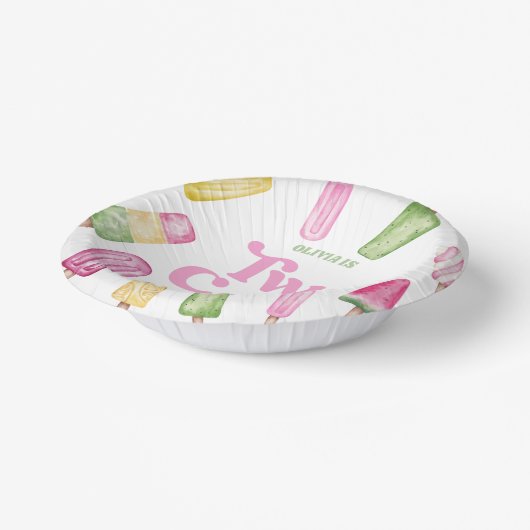 Twee Koele Roze Retro Popsicle 2e Verjaardagsfeest Papieren Kommen (Gebogen)