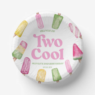 Twee Koele Roze Retro Popsicle 2e Verjaardagsfeest Papieren Kommen