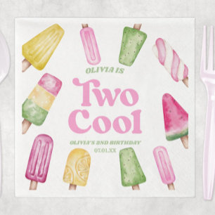 Twee Koele Roze Retro Popsicle 2e Verjaardagsfeest Servet