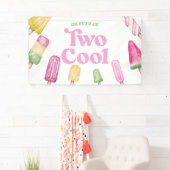 Twee Koele Roze Retro Popsicle 2e Verjaardagsfeest Spandoek (Insitu)