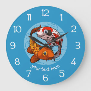 Twee Koi Carp Fish Friends Swimming Cartoon Grote Klok