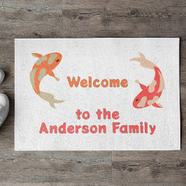 Twee Koi in Sinaasappel en rood Deurmat