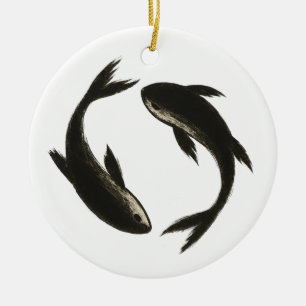 Twee Koi – Inktborstel op vis Keramisch Ornament