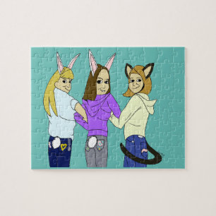 Twee konijnen en een poesje legpuzzel