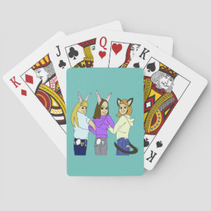 Twee konijnen en een poesje pokerkaarten
