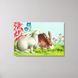 Twee konijnen huisdieren vintage kunst canvas afdruk