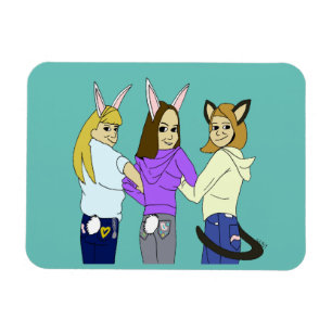 Twee konijntjes en een kat magneet