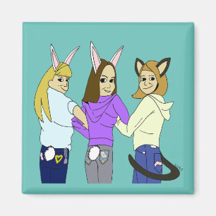 Twee konijntjes en een kat magneet