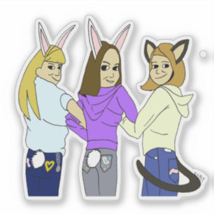Twee konijntjes en een kat sticker