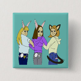 Twee konijntjes en een kat vierkante button 5,1 cm