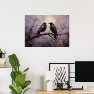 Twee kraaien zittend op een tak poster