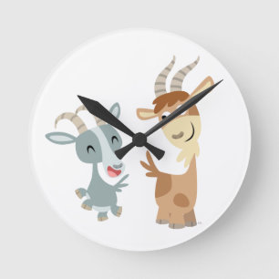 Twee kutgeluige Cartoon geiten wandklok Ronde Klok