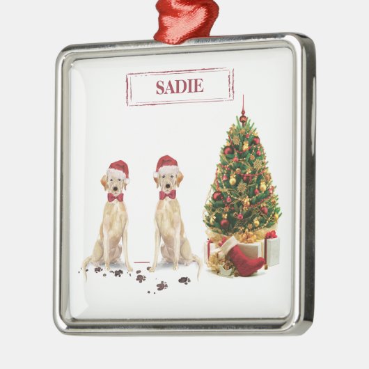 Twee Labrador Retrievers Funny Kersthond Metalen Ornament (Links)