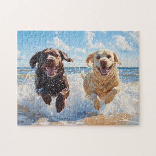 Twee Labrador Retrievers op het strand Legpuzzel