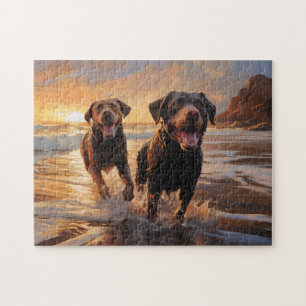 Twee labradors op het strand legpuzzel