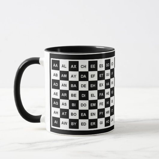 Twee letters: Black White Squares (Intl versie) Mok (Links)