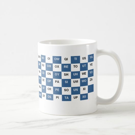 Twee letters: mok Blue en white US version (Rechts)