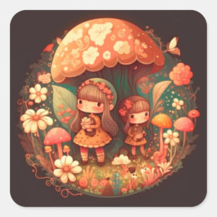 Twee leuke kleine meisjes vierkante sticker