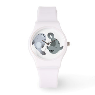 Twee Leuke Speelse Cartoon Harp Seals Sport Horlog Horloge