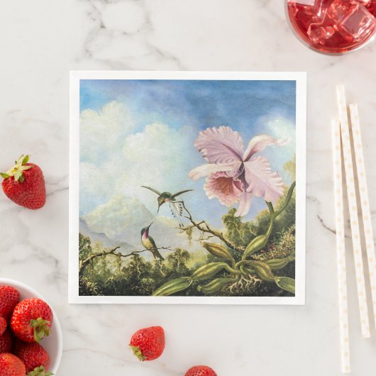 Twee levende vogels en een orchidee papieren handd servet (Insitu)