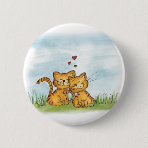 Twee liefdeskatten - illustratie van de waterverf ronde button 5,7 cm