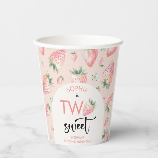Twee lieve aardbeien kinderen verjaardag papieren bekers (Voorkant)