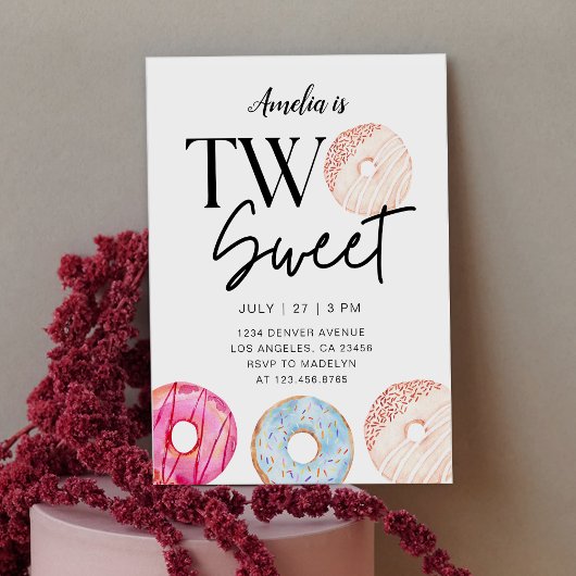 Twee lieve donut thema 2e verjaardag partij kaart