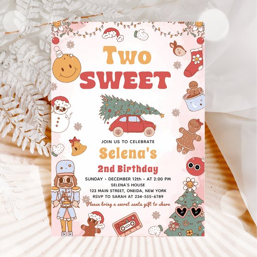 Twee lieve groovy kerst 2e verjaardag uitnodiging