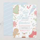 Twee lieve kerstkoekje 2e verjaardagsfeest kaart (Voorkant / Achterkant)