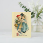 Twee lieve kinderen vintage kerst Briefkaart (Staand voorkant)