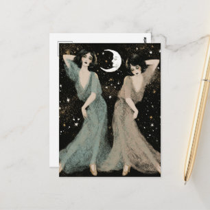 Twee lieve vrouwen dansen in het maanlicht briefkaart
