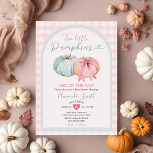 Twee Little Pumpkin Blue & Pink Gingham Baby showe Kaart