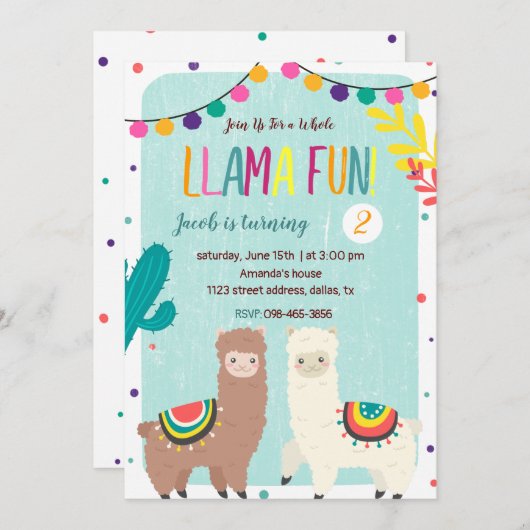 Twee Llamas Chalkboard Birthday Uitnodiging (Voorkant / Achterkant)
