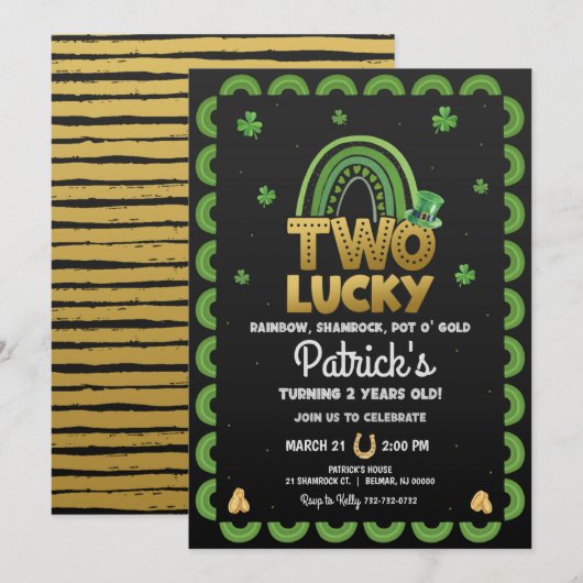 Twee Lucky Birthday Uitnodiging St Patrick's Day (Voorkant / Achterkant)
