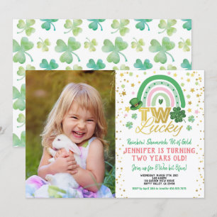Twee Lucky Girl First Birthday St Patrick's Foto Kaart