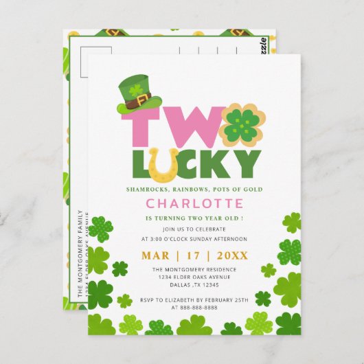 Twee Lucky Shamrocks 2e verjaardag St. Patrick's D Briefkaart (Voorkant / Achterkant)
