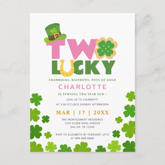 Twee Lucky Shamrocks 2e verjaardag St. Patrick's D Briefkaart (Voorkant)