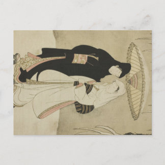 Twee luiken onder een paraplu in de sneeuw briefkaart