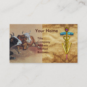 TWEE LYING KOEIEN GOLD CADUCEUS VETERINAIR SYMBOOL VISITEKAARTJE
