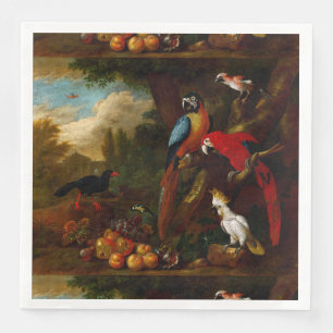 Twee Macaws a Cockato en een Jay met Fruit Servet