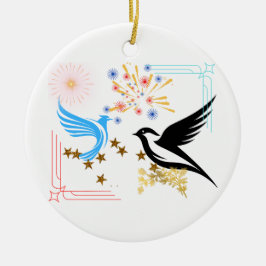 Twee majestueuze vogels keramisch ornament
