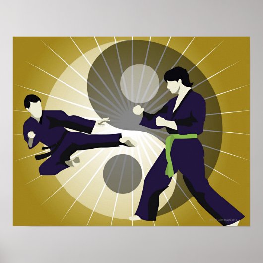 Twee mannen die vechtkunsten uitvoeren voor een poster (Voorkant)