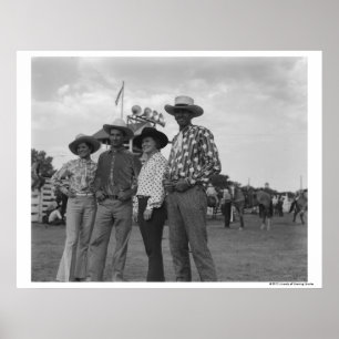 Twee mannen en twee vrouwen op een rodeo poster