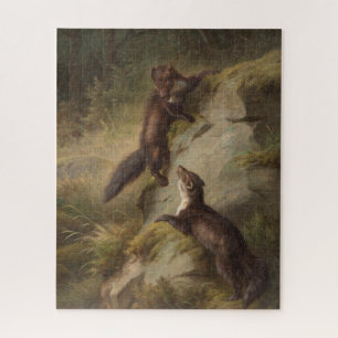 Twee marters in bosland (dierenkunst) legpuzzel