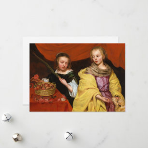 Twee meisjes als Sint Agnes en Sint Dorothea Feestdagenkaart
